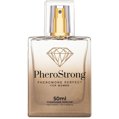 Frasco de PHEROSTRONG Perfume de Feromônios para Mulheres 50 ML, com design elegante.