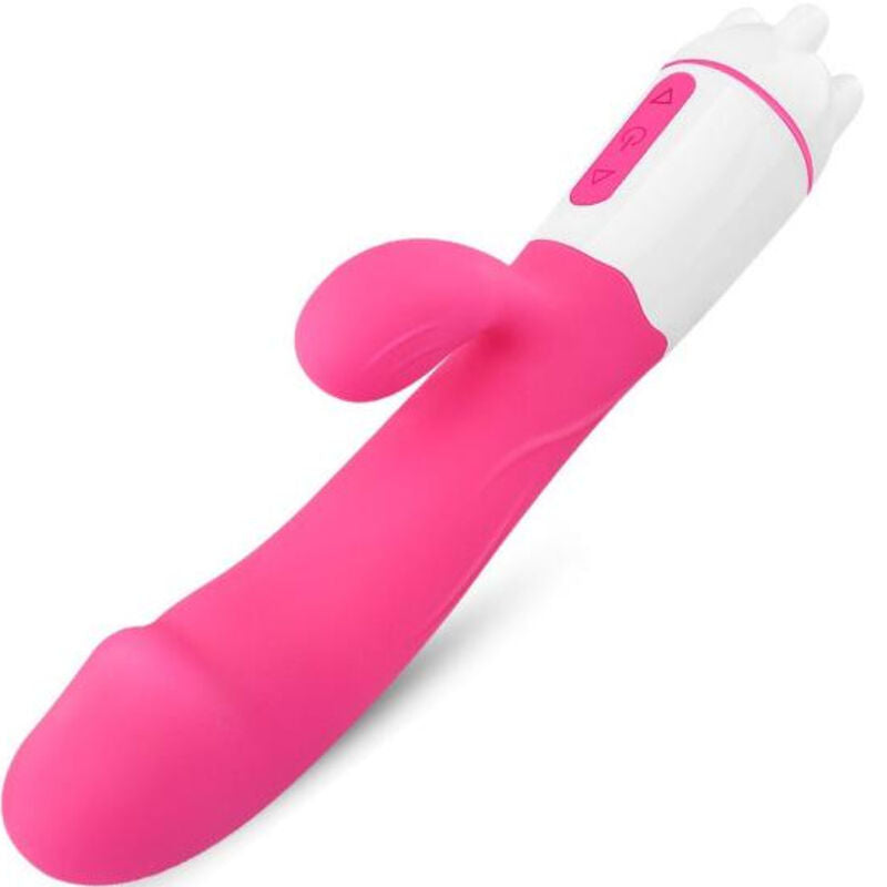 Close-up do Vibrador e Estimulador Armony Happy Fúcsia Recarregável, mostrando o design e a textura de silicone.