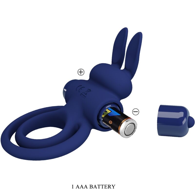PRETTY LOVE Anel Vibratório Duplo Darey Coelhinho Azul com 10 funções e estimulação para casais