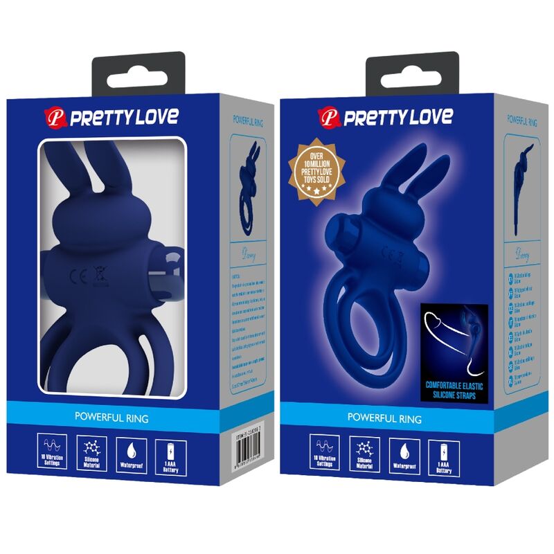 PRETTY LOVE Anel Vibratório Duplo Darey Coelhinho Azul com 10 funções e estimulação para casais