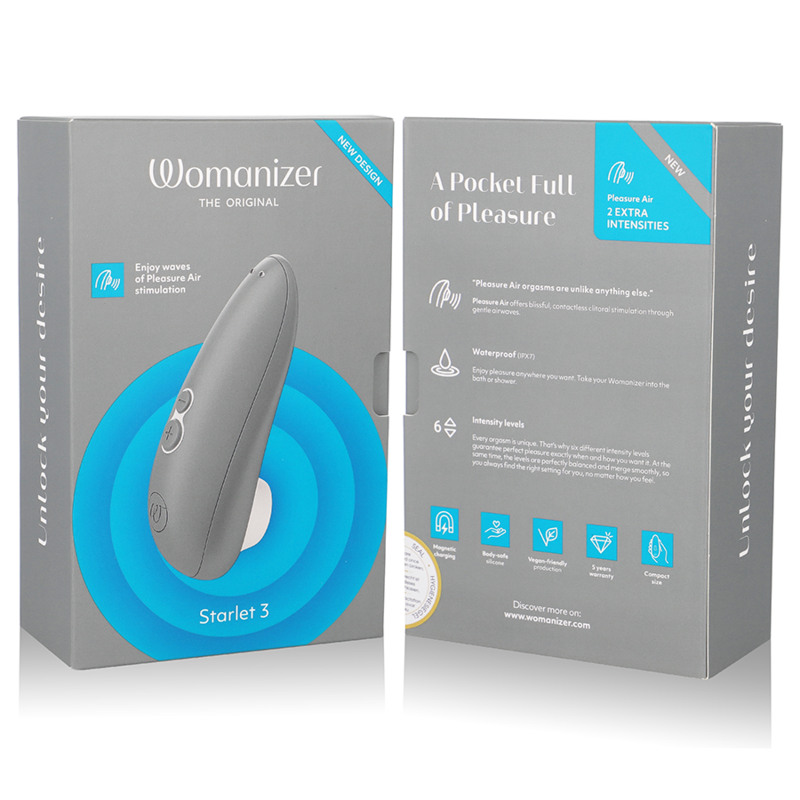 Womanizer Starlet 3 Estimulador Clitoriano Pleasure Air Grey, com tecnologia de ar para estimulação sem contato.