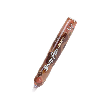 Close-up da Caneta de Pintura Corporal Comestível Secret Play Sabor Chocolate, mostrando a embalagem e a ponta aplicadora.