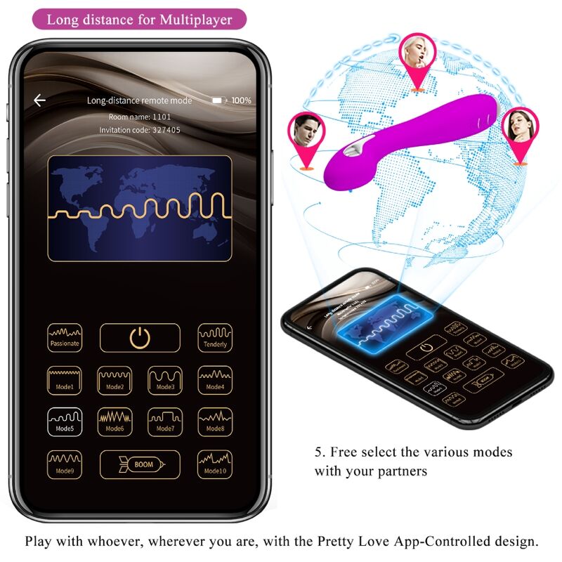 PRETTY LOVE Hector Vibrador Eletrochoque com Controlo APP Violeta