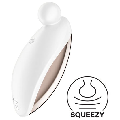 Close-up of the Satisfyer Spot On 2 Vibrador Clitoriano showing its elegant white design and flexible tip.
