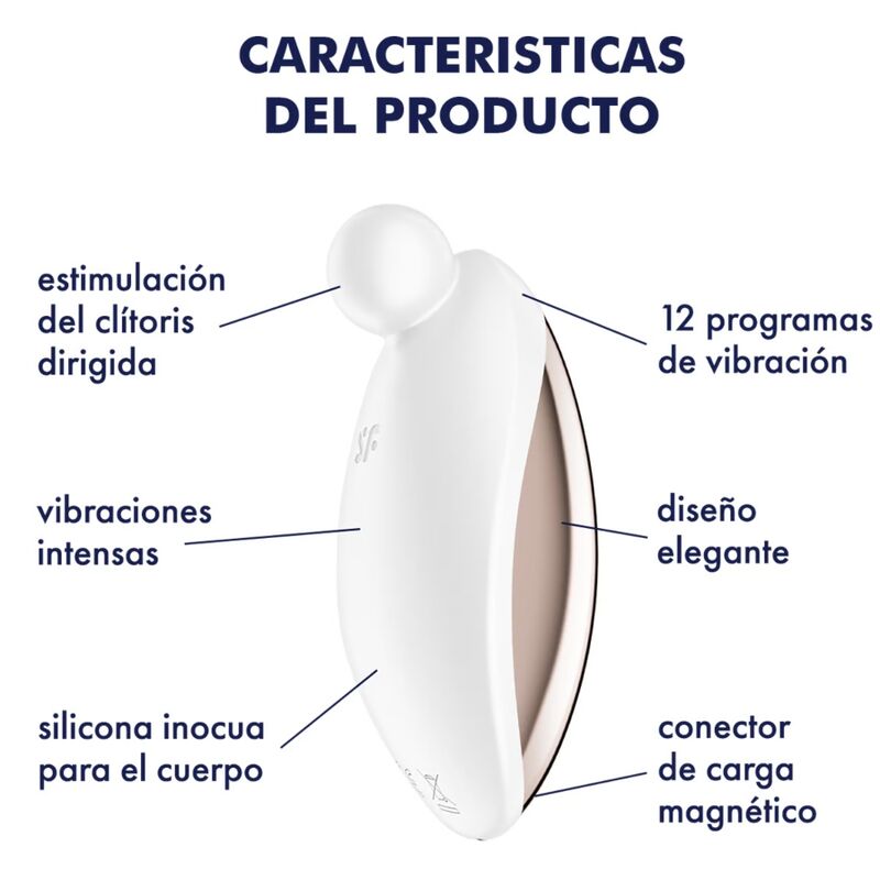Close-up of the Satisfyer Spot On 2 Vibrador Clitoriano showing its elegant white design and flexible tip.