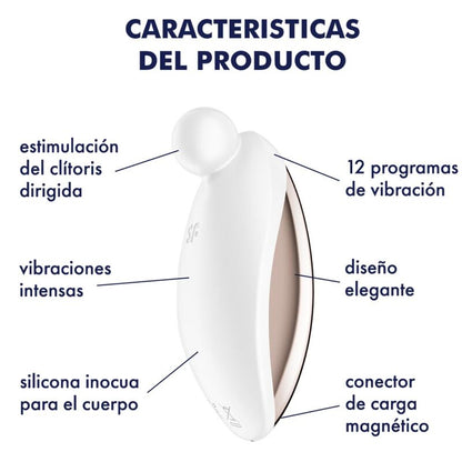 Close-up of the Satisfyer Spot On 2 Vibrador Clitoriano showing its elegant white design and flexible tip.