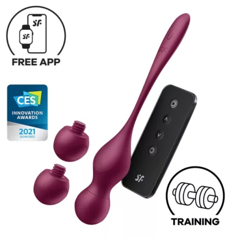 Satisfyer Love Birds Vary Bolas Vibratórias com controle por aplicativo e pesos variados, detalhe do design em silicone.