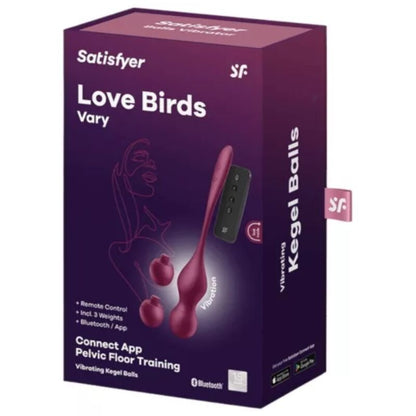 Satisfyer Love Birds Vary Bolas Vibratórias com controle por aplicativo e pesos variados, detalhe do design em silicone.