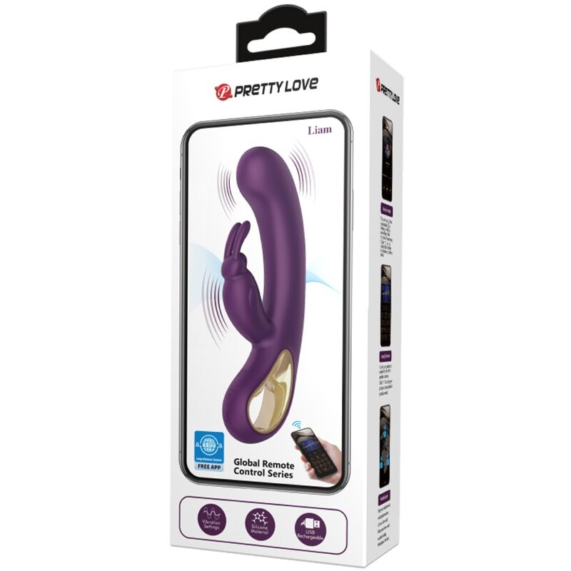 Vibrador Rabbit e Estimulador do Ponto G PRETTY LOVE Liam roxo com controlo por app.