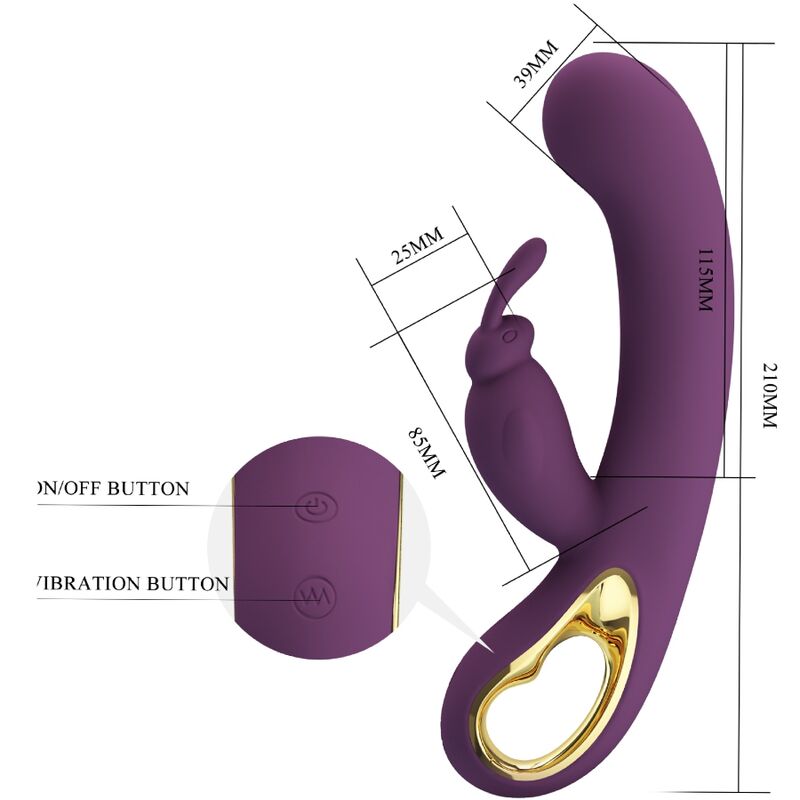 Vibrador Rabbit e Estimulador do Ponto G PRETTY LOVE Liam roxo com controlo por app.