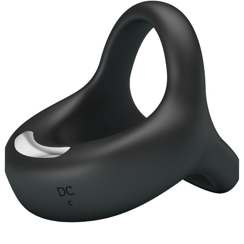 Close-up of the PRETTY LOVE Elliott Anel Vibratório para Pénis e Bolas Preto, showing its texture and features.