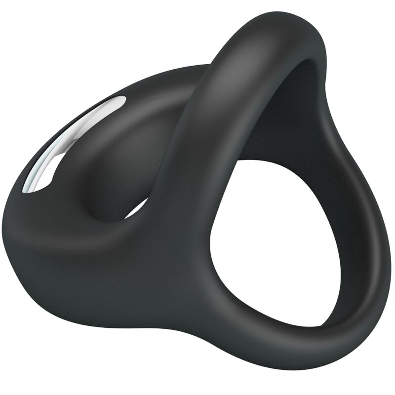 Close-up of the PRETTY LOVE Elliott Anel Vibratório para Pénis e Bolas Preto, showing its texture and features.