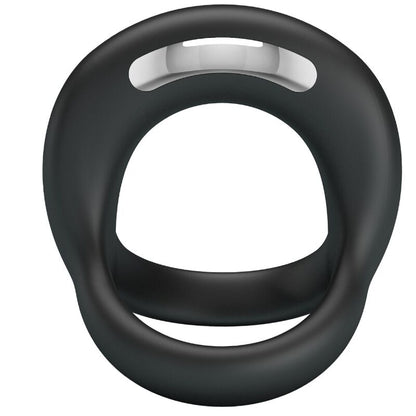 Close-up of the PRETTY LOVE Elliott Anel Vibratório para Pénis e Bolas Preto, showing its texture and features.