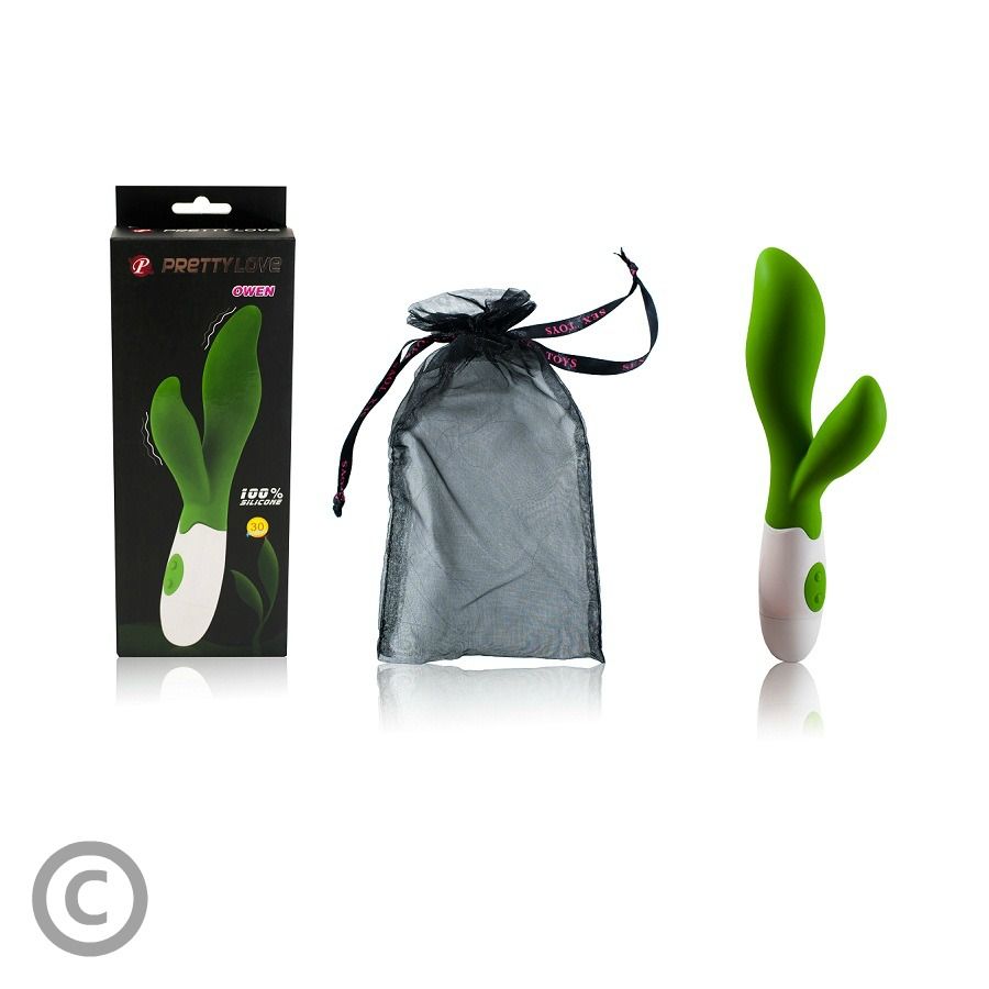 Close-up do PRETTY LOVE Vibrador Owen Verde, destacando seu design ergonômico e cor vibrante.