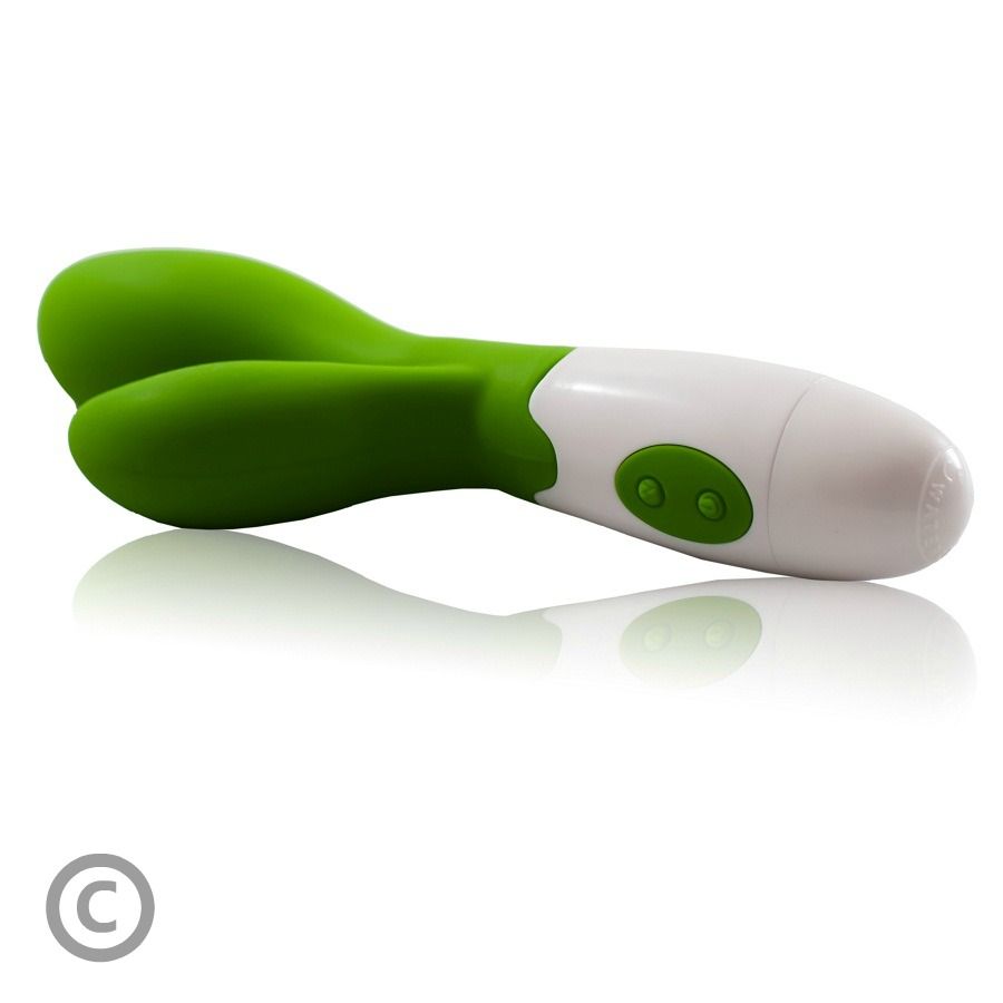 Close-up do PRETTY LOVE Vibrador Owen Verde, destacando seu design ergonômico e cor vibrante.
