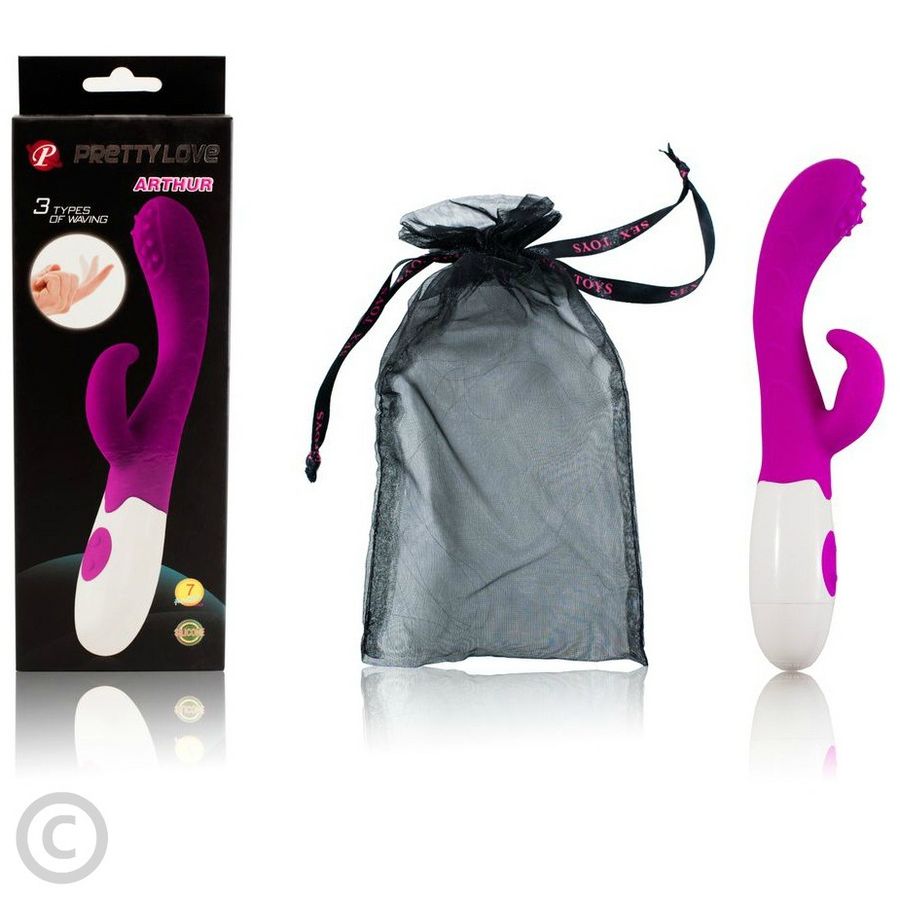Close-up of the PRETTY LOVE Vibrador Arthur Lilás/Branco, showing its ergonomic design and silicone texture.