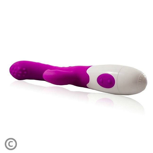 Close-up of the PRETTY LOVE Vibrador Arthur Lilás/Branco, showing its ergonomic design and silicone texture.