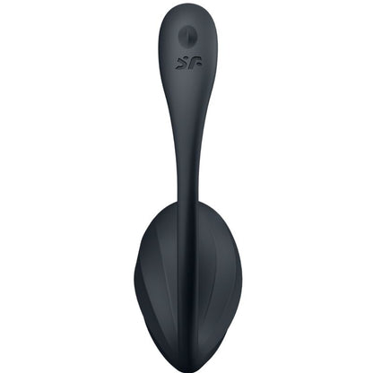 Satisfyer Ribbed Petal Vibrador Ponto G com App e Controle Remoto na cor preta, mostrando a textura nervurada.
