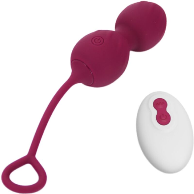 Close-up do ARMONY BLOSSOMS Haltere Vaginal Vibratório com Controlo Remoto, mostrando o design ergonómico e a cor vermelho escuro.