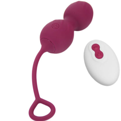 Close-up do ARMONY BLOSSOMS Haltere Vaginal Vibratório com Controlo Remoto, mostrando o design ergonómico e a cor vermelho escuro.