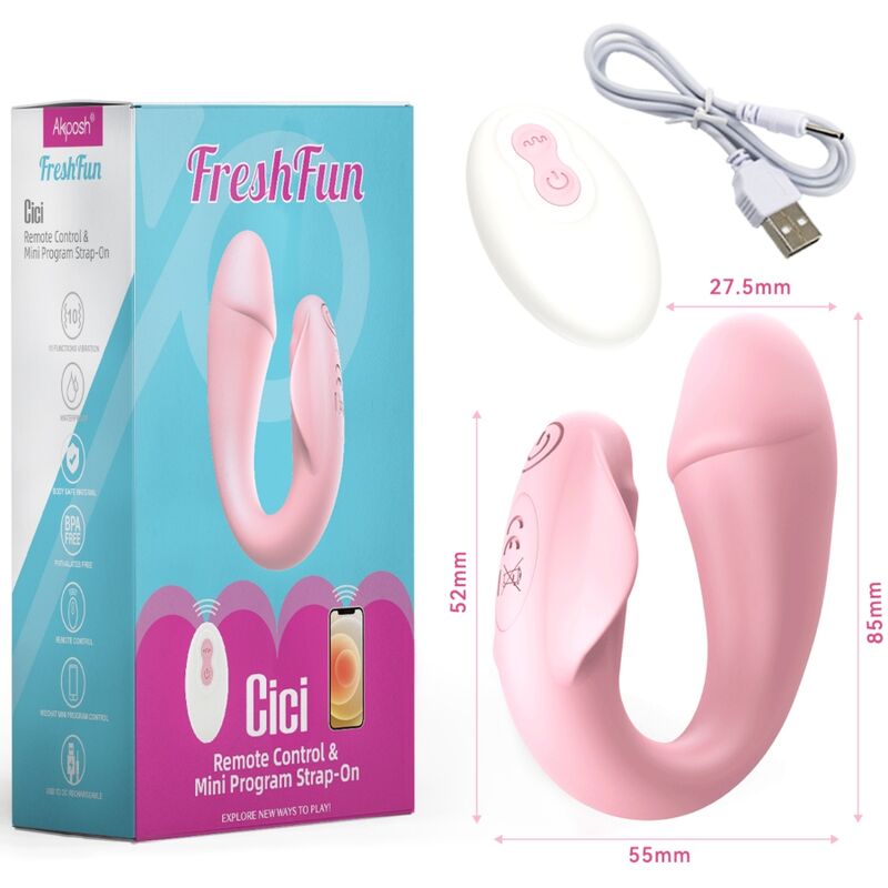 Vibrador Strap-On ARMONY FreshFun Cici Rosa com Controle Remoto e Aplicativo