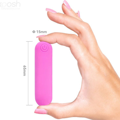 Vista detalhada do Vibrador Bala ARMONY Splash Hehe de silicone rosa com 10 vibrações, ideal para prazer versátil.