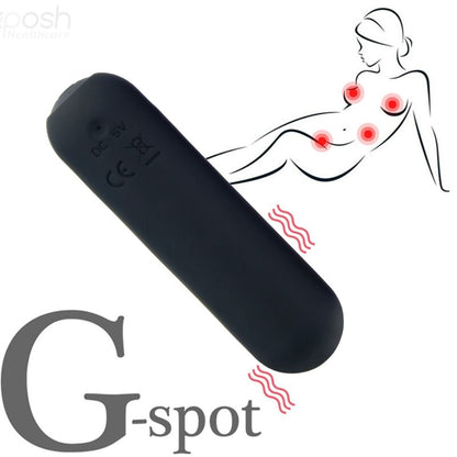 Close-up of the ARMONY Vibrador Bala Silicone 10 Vibrações USB, showing its sleek black design and compact size.