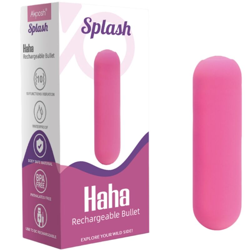 Vibrador Bala ARMONY Splash Haha de silicone rosa com 10 vibrações, recarregável USB e à prova d'água.
