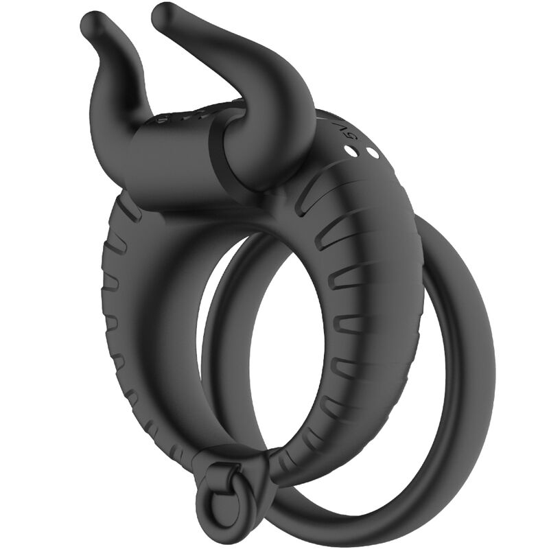 Anel vibratório ARMONY Bull's Pasion preto em silicone macio e com 10 modos de vibração.