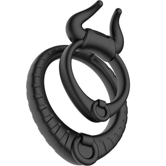 Anel peniano vibratório ARMONY Bull's Pasion em silicone preto, design ergonômico.