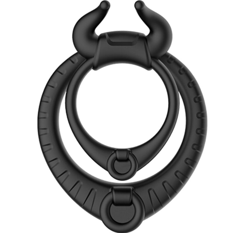Anel peniano vibratório ARMONY Bull's Pasion em silicone preto, design ergonômico.