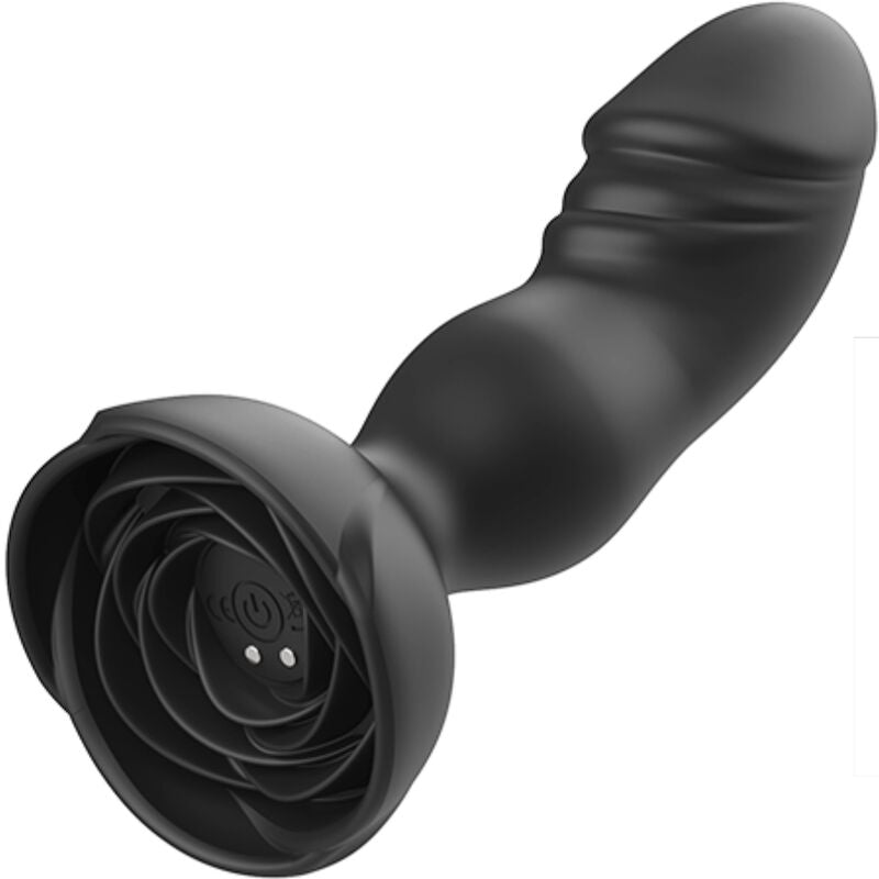 Close-up do Vibrador Plug Anal ARMONY EXTREME A BLOOM, mostrando seu design, cor rose e controle remoto.
