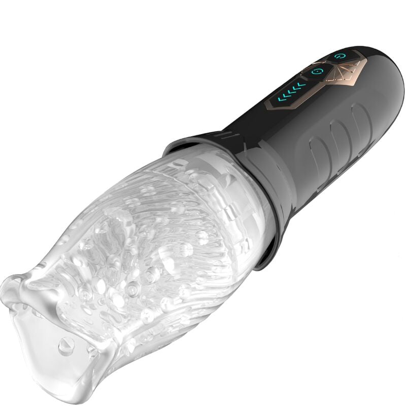 Close-up do Armony Belucci Vibrador Oral Masturbador Masculino Branco, mostrando sua textura e design ergonômico.