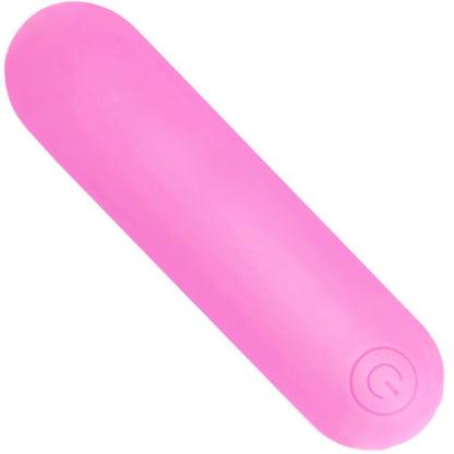 Vista detalhada do Vibrador Bala ARMONY Splash Hehe de silicone rosa com 10 vibrações, ideal para prazer versátil.