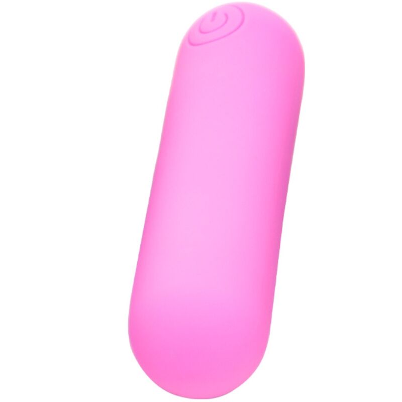 Vista detalhada do Vibrador Bala ARMONY Splash Hehe de silicone rosa com 10 vibrações, ideal para prazer versátil.