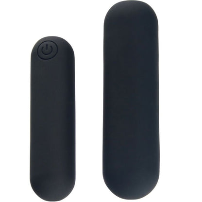 Close-up of the ARMONY Vibrador Bala Silicone 10 Vibrações USB, showing its sleek black design and compact size.