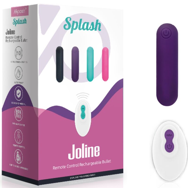 Close-up do ARMONY Vibrador Bala Joline em silicone roxo com controle remoto, destacando sua forma compacta.