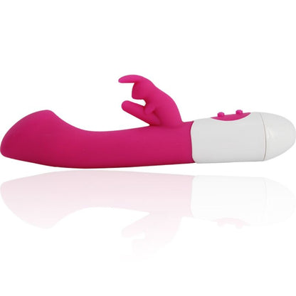 Close-up do Vibrador e Estimulador Coelho Armony Rosa, mostrando a forma ergonómica e as texturas do silicone.