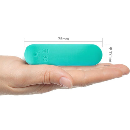 Close-up do Vibrador Bala ARMONY Silicone 10 Vibrações Verde, mostrando seu design suave e compacto.