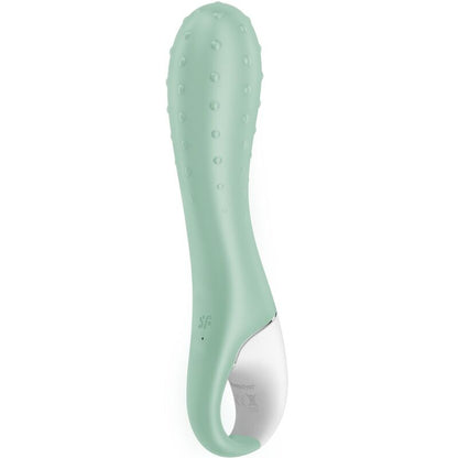 Close-up do vibrador Satisfyer Air Pump 3 Ponto G inflável na cor menta, mostrando seu design ergonómico e ponta expansível.