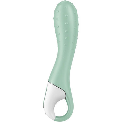 Close-up do vibrador Satisfyer Air Pump 3 Ponto G inflável na cor menta, mostrando seu design ergonómico e ponta expansível.