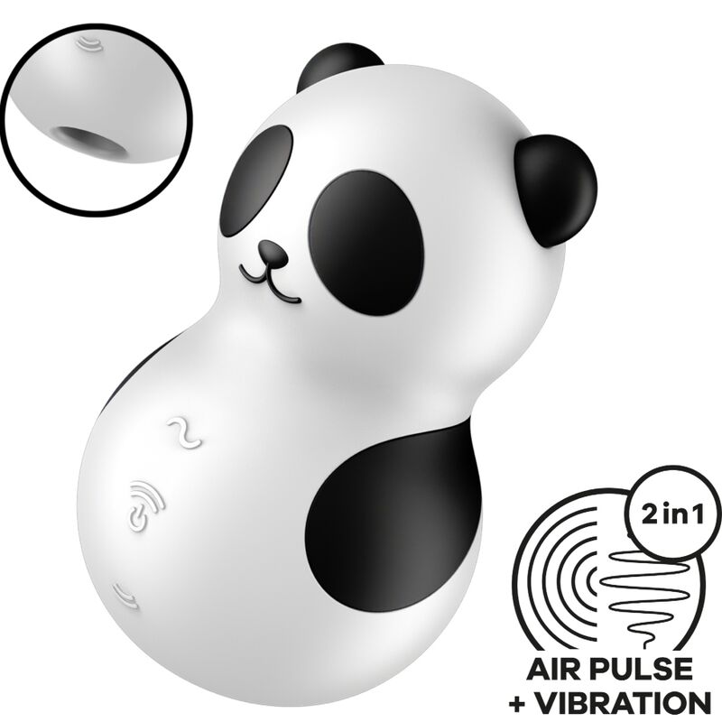 Satisfyer Pocket Panda vibrador e estimulador de ondas de pressão e vibração em preto e branco