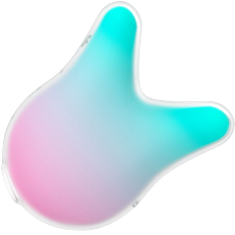 Close-up do vibrador Satisfyer Mermaid Vibes Air Pulse em menta e rosa, destacando seu design ergonômico e superfície de silicone.
