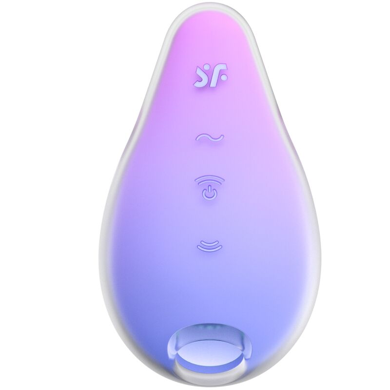Close-up do vibrador Satisfyer Mermaid Vibes roxo e rosa, destacando o design em silicone e a ponta para estimulação clitoriana.