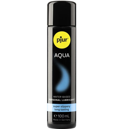Frasco de Pjur Lubrificante Íntimo Aqua 100ml, destacando a embalagem e a marca.