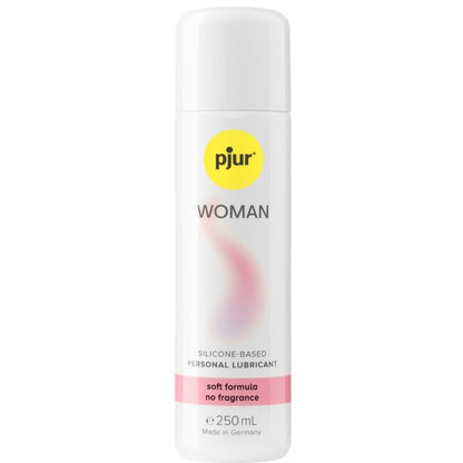 Frasco de PJUR Woman Bodyglide Lubrificante de Silicone 250 ML, mostrando a embalagem e o rótulo.