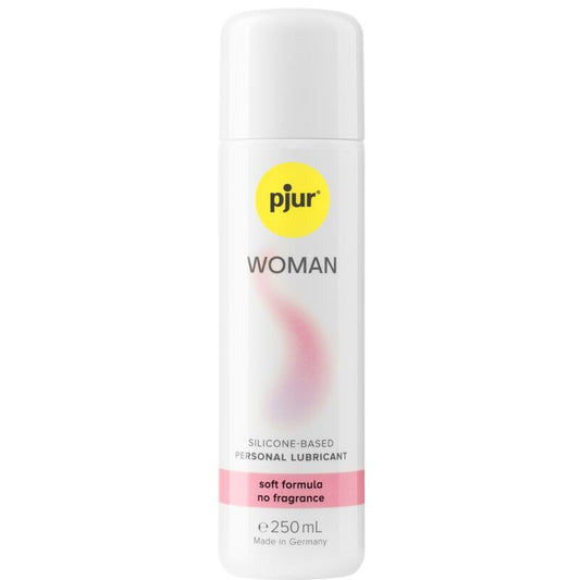 Frasco de PJUR Woman Bodyglide Lubrificante de Silicone 250 ML, mostrando a embalagem e o rótulo.