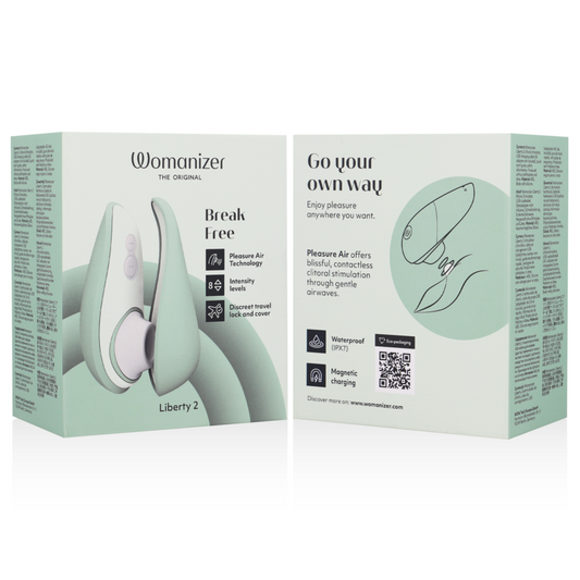 Womanizer Liberty 2 estimulador de clitóris por sucção na cor verde claro, com tampa magnética.