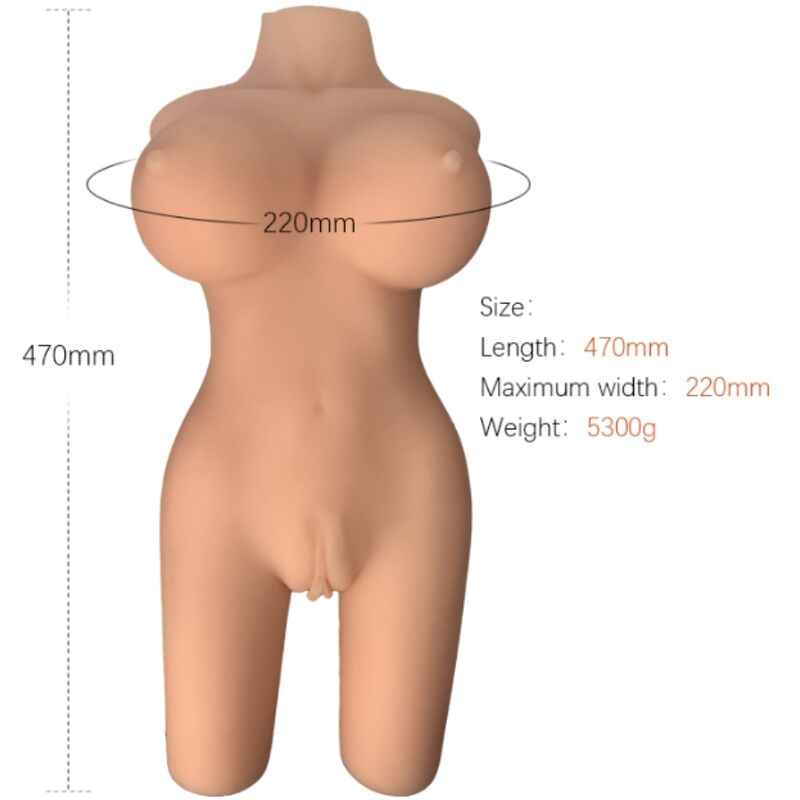 Close-up of the Armony Torso Feminino Realista Modelo 6 TPE, showing its realistic skin texture and anatomical details.