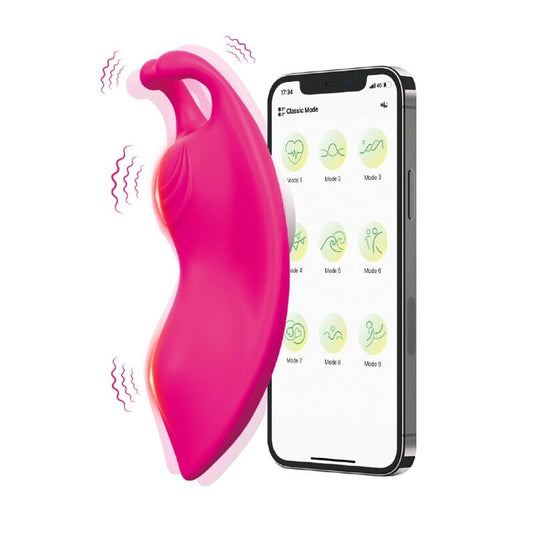 ARMONY Calcinha Vibratória Wearable Honeybee G-Spot com App Fúcsia, mostrando detalhes do design e clipe magnético.